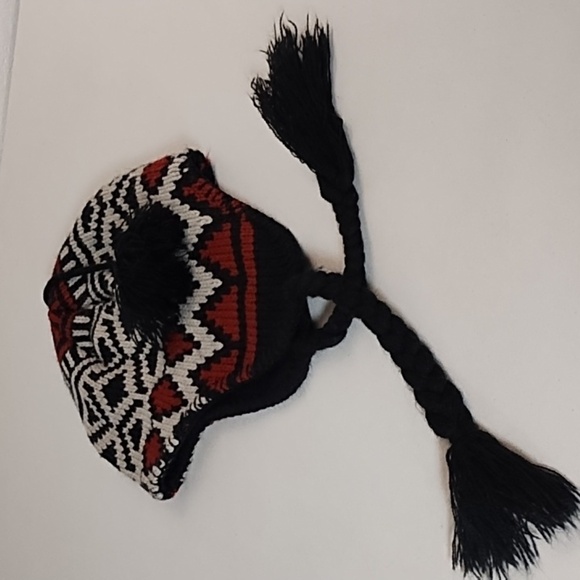 Alaska Fair Isle Knit Beanie Hat Lined Warm Black Burgundy Grey - Picture 1 of 7